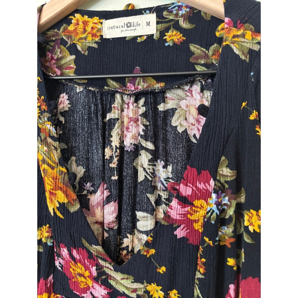 Natural Life Rowan Black Floral Midi Dress Medium - Picture 3 of 9